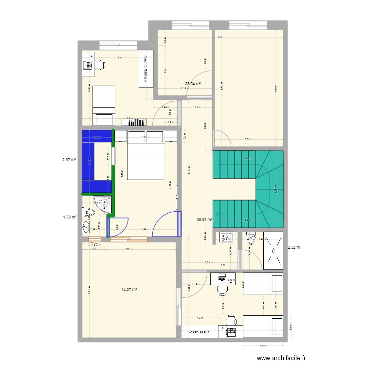 Plan 2éme étage. Plan de 6 pièces et 89 m2