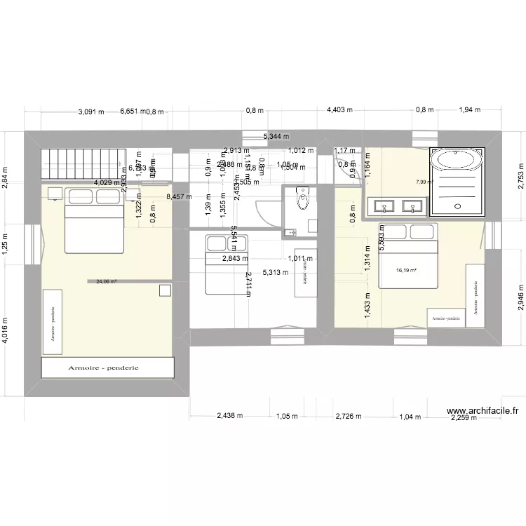 R+1 avec nouveau modele sdb. Plan de 3 Pièces et 48 m² R+1 avec nouveau modele sdb. Plan de 3 Pièces et 48 m²