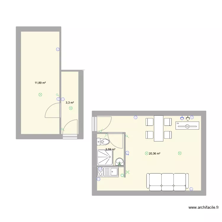 Studio. Plan de 4 et 38 m² Studio. Plan de 4 et 38 m²