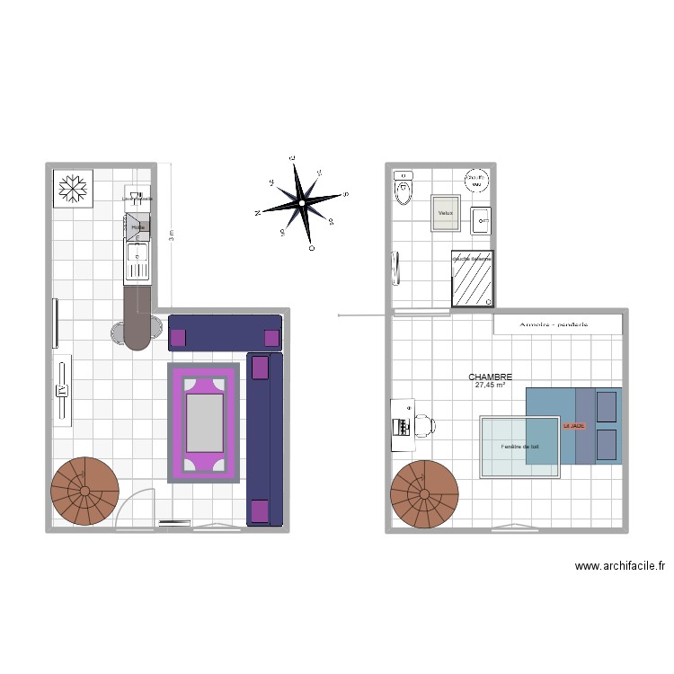 petit maison. Plan de 2 pièces et 55 m2