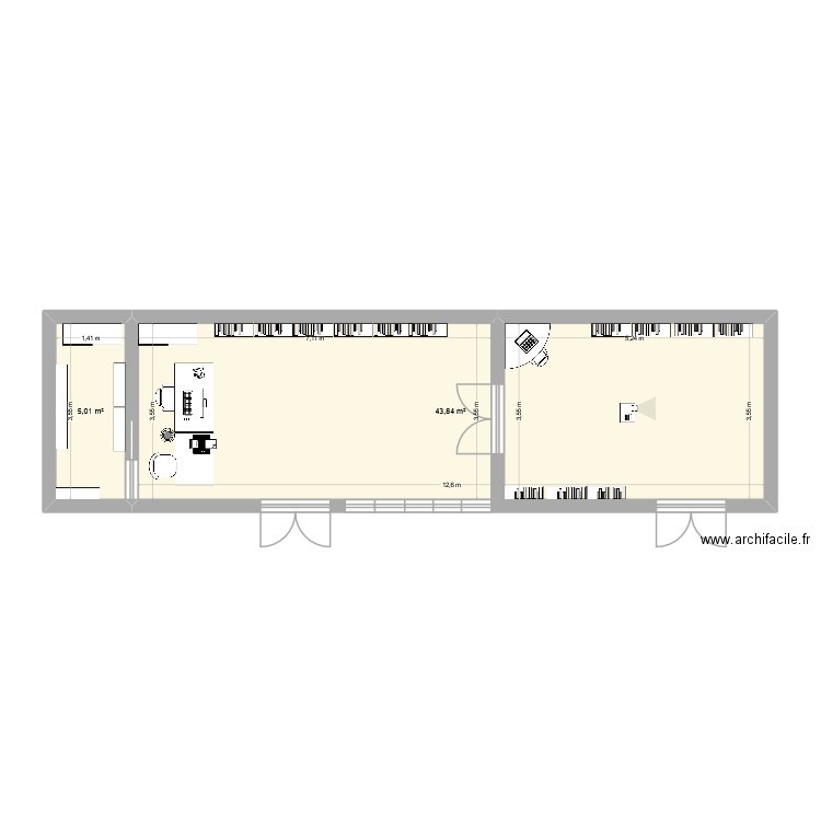 annexe jeunesse. Plan de 2 pièces et 49 m2