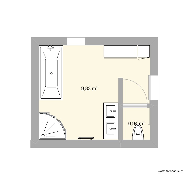 SDB CYRIL. Plan de 2 pièces et 11 m2