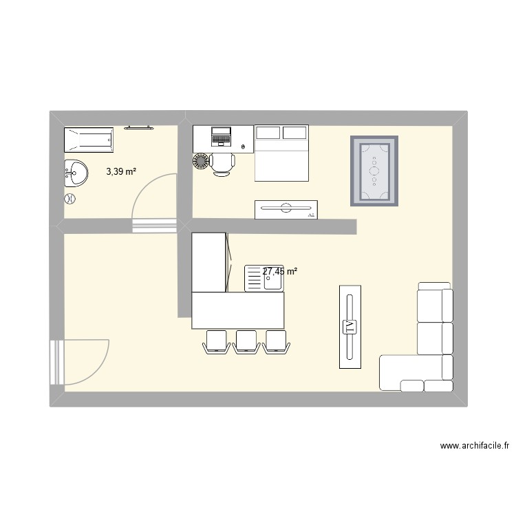 projets etudient. Plan de 2 pièces et 31 m2