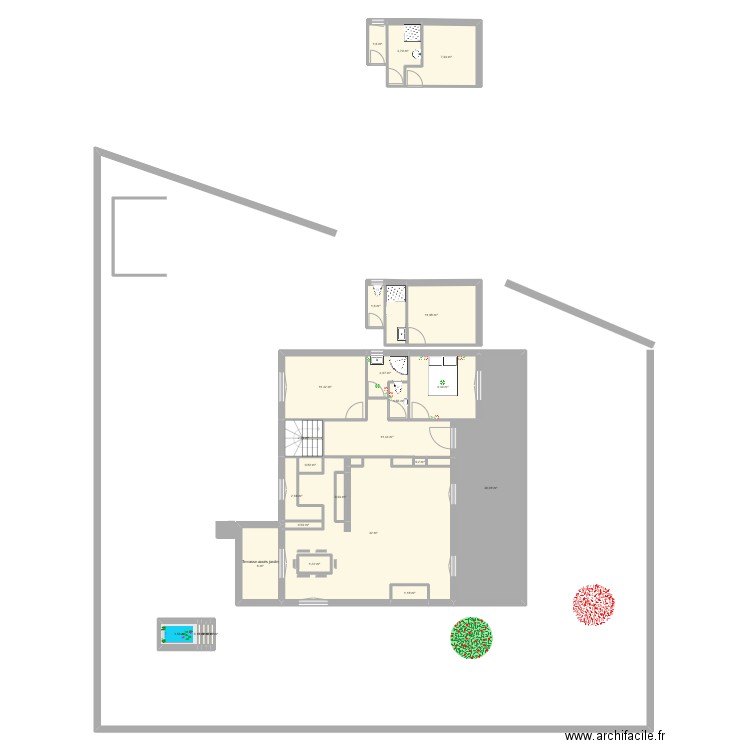 Projet salle d'eau et WC du rez-de-chaussée. Plan de 33 pièces et 180 m2