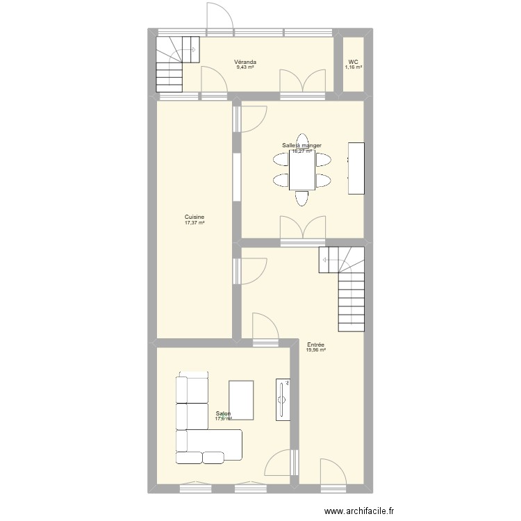 Maison Artenay RDC. Plan de 6 pièces et 82 m2