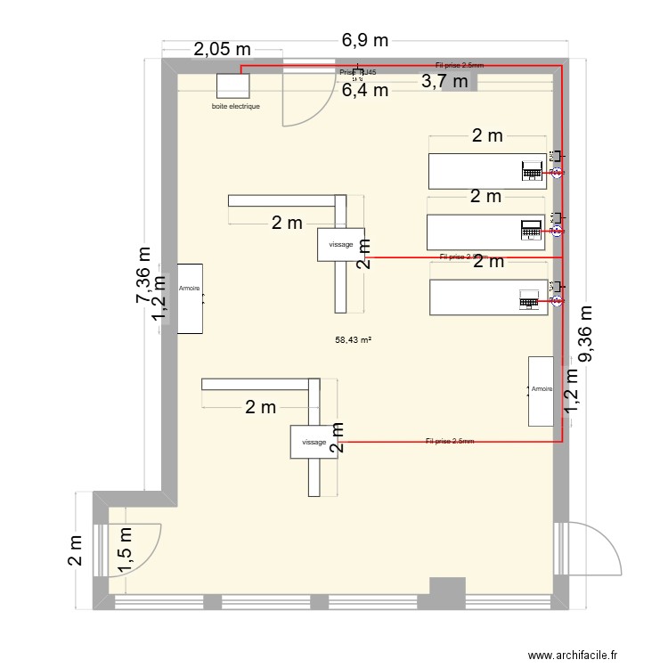 sae girardin. Plan de 1 pièce et 58 m2