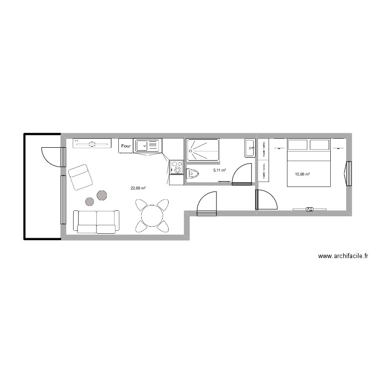 EDAA PROJET PRO PHASE 2. Plan de 3 pièces et 39 m2