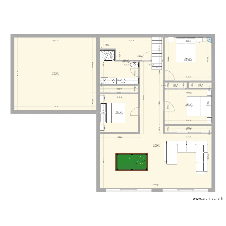 CHALET - LAC SIMON (REZ DE JARDIN). Plan de 12 pièces et 371 m2