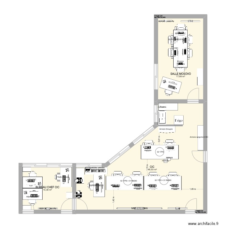PLAN SALLE CIC. Plan de 3 pièces et 74 m2