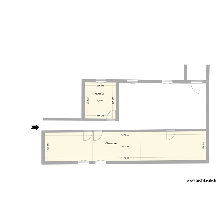 Chambre 2. Plan de 2 pièces et 49 m2