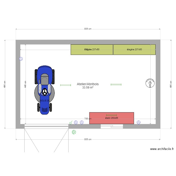 Atelier Veuvrotte. Plan de 1 pièce et 34 m2