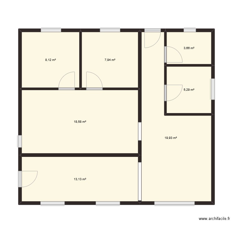 plan actuel. Plan de 7 pièces et 77 m2