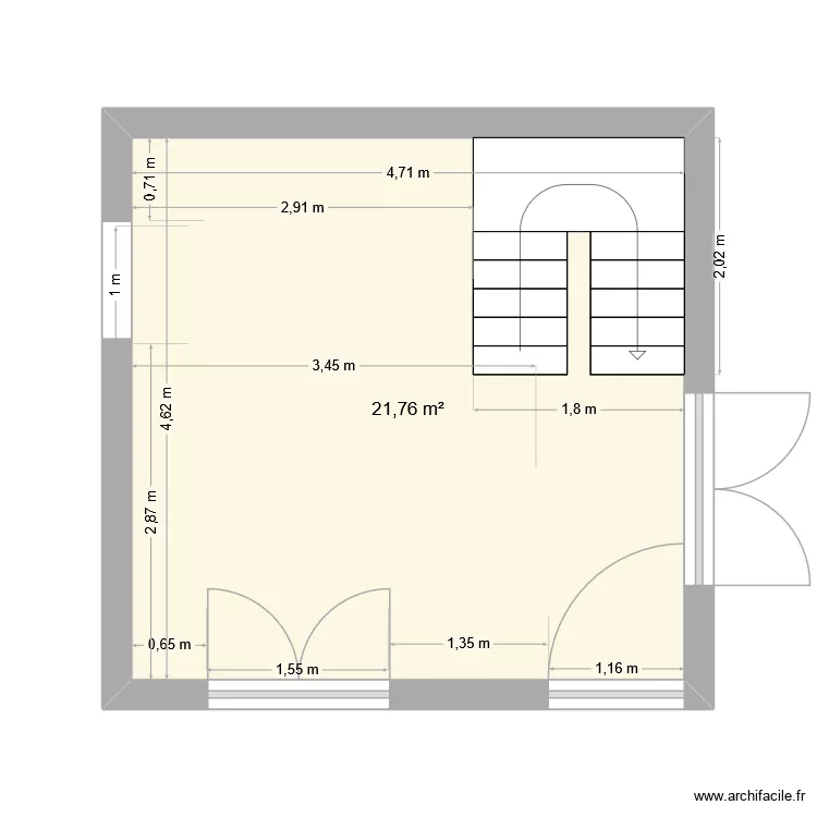 cuisine. Plan de 1  et 22 m²