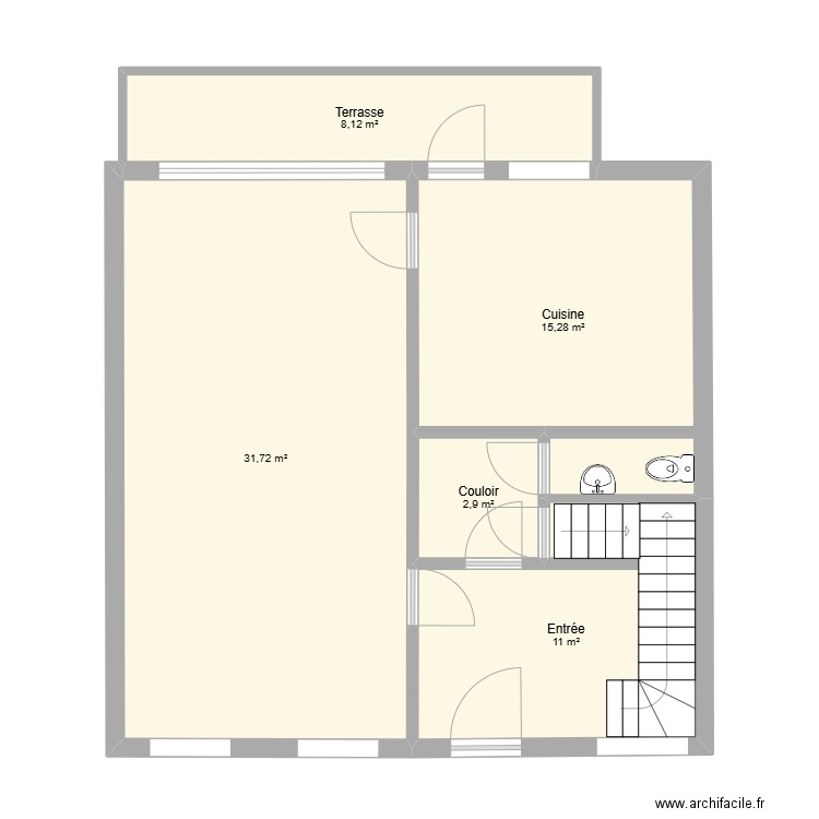 rez Chaumont. Plan de 5 pièces et 69 m2