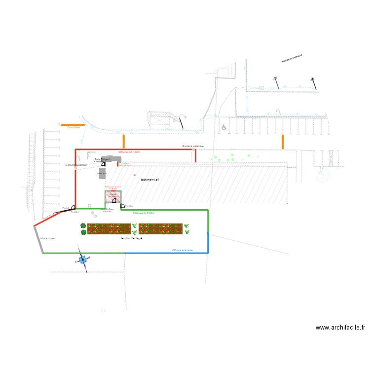 plan aménagement B1. Plan de 1 pièce et 2 m2