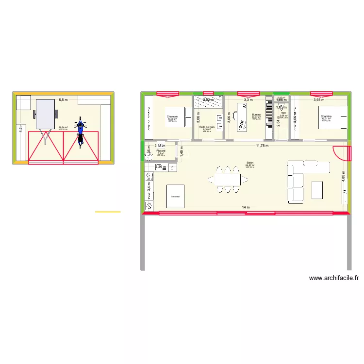 Maison 1 V2. Plan de 9  et 138 m²