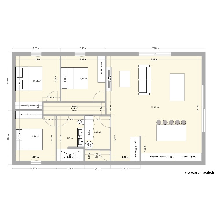 Plan maison 105m2 2. Plan de 8 pièces et 105 m2