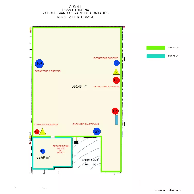 ADN 61. Plan de 2  et 623 m²