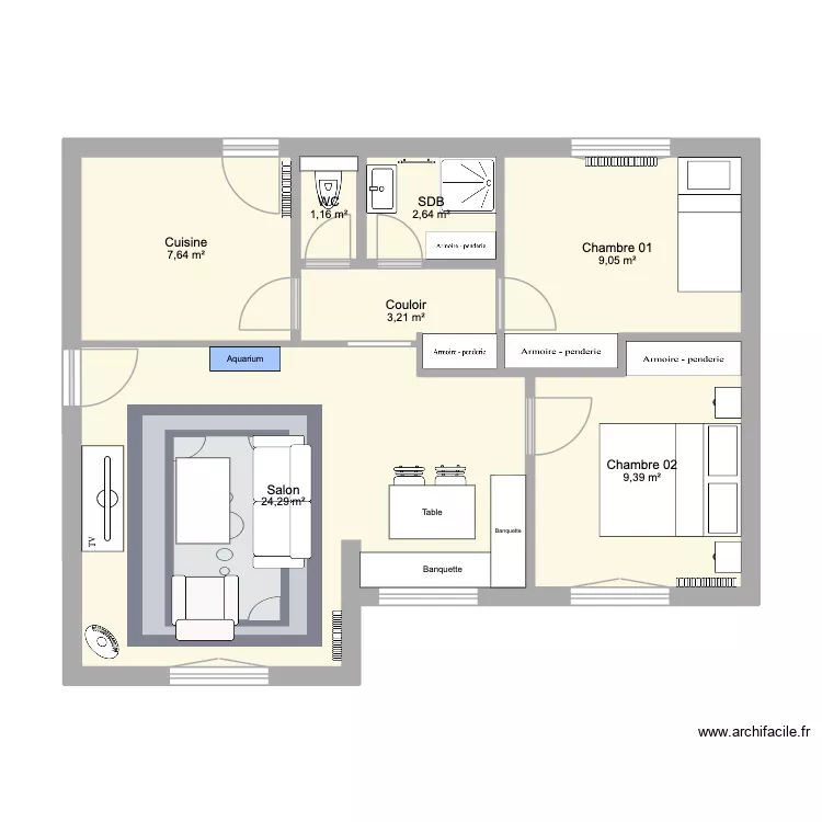 MAISON AUBER. Plan de 7  et 57 m²