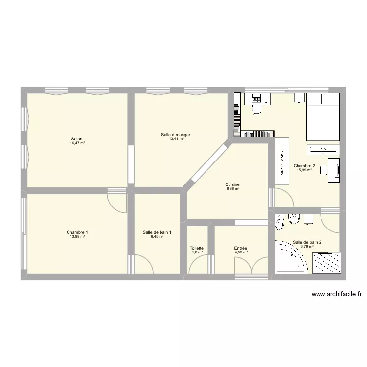 Appartement 1. Plan de 9  et 88 m²