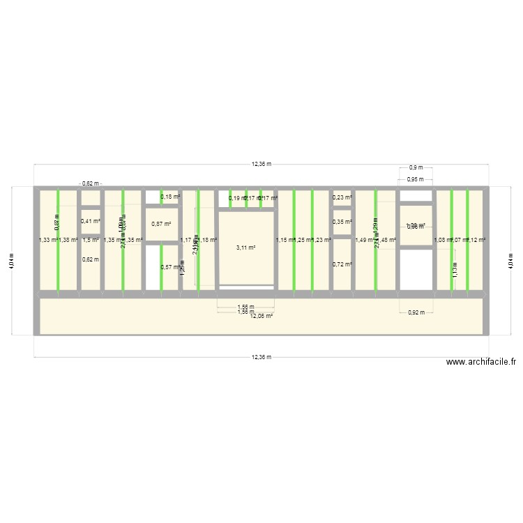facade arriere bois. Plan de 28 pièces et 39 m2