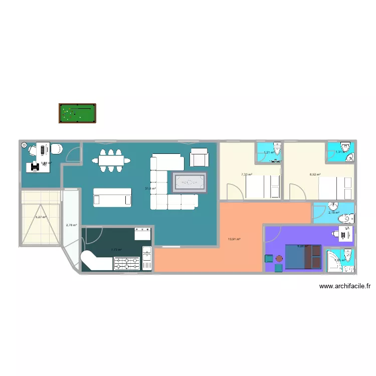 VILLA  PRIVAT. Plan de 13  et 97 m²