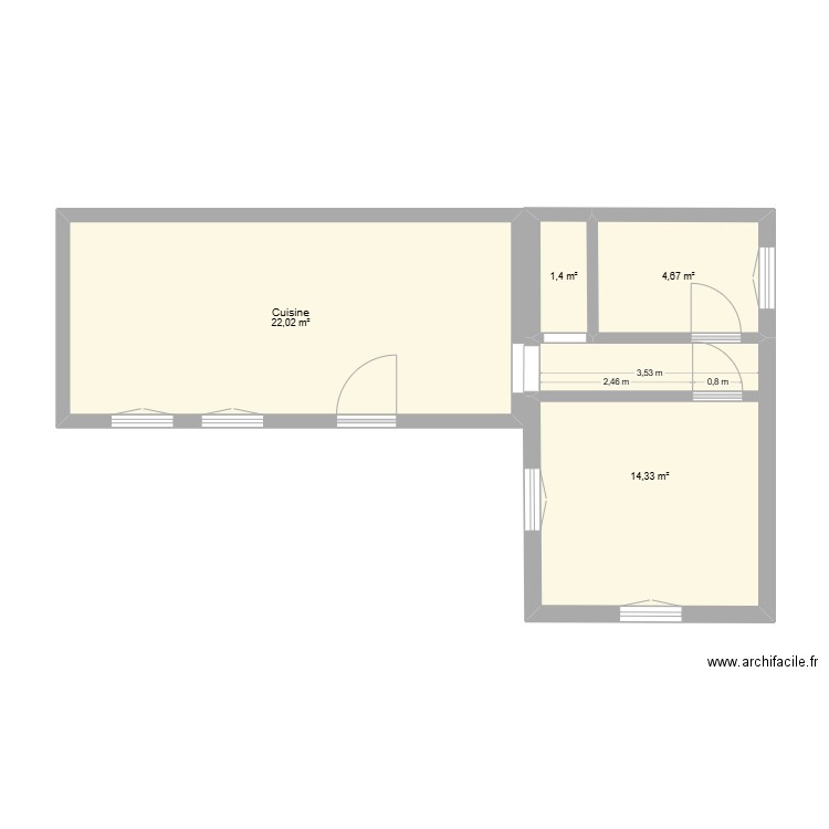 terrain fort. Plan de 4 pièces et 42 m2