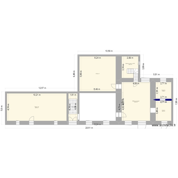 Rez de chaussée maison 2. Plan de 7 pièces et 154 m2