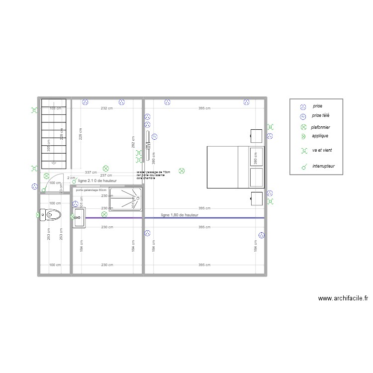 combleclaire. Plan de 6 pièces et 42 m2