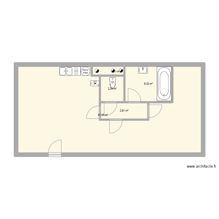 1331 A 4. Plan de 5 pièces et 60 m2