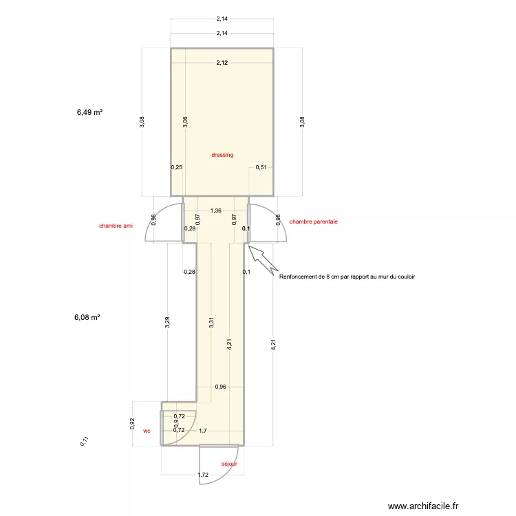 PLAN COULOIR et c&ocirc;tes. Plan de 2  et 13 m²