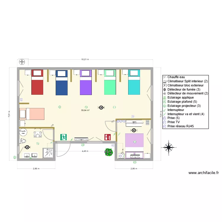 Dortoir 2. Plan de 1  et 60 m²