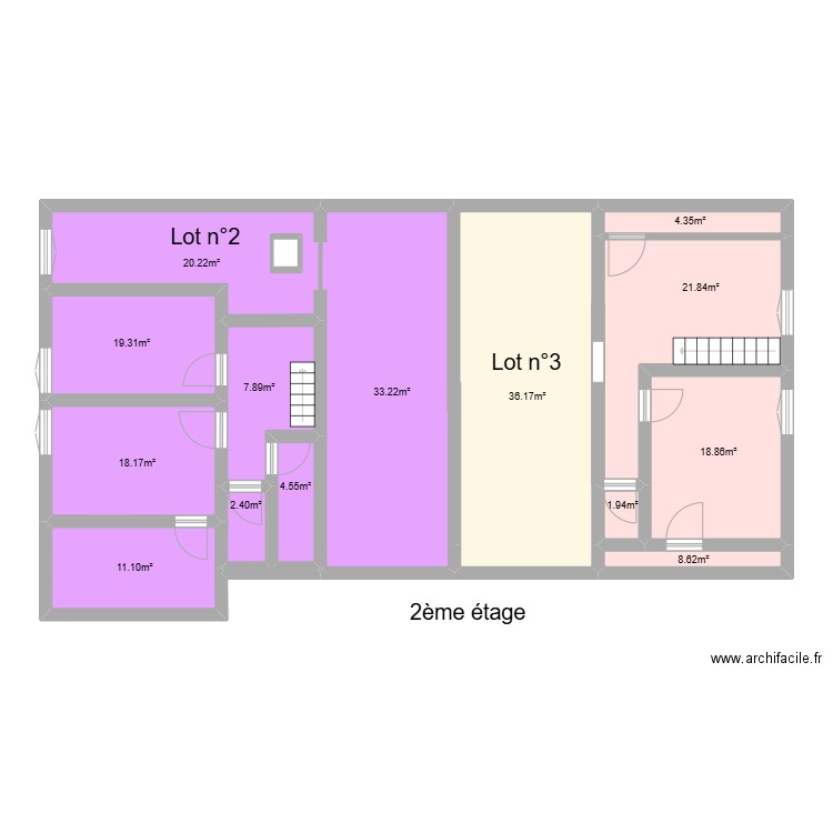 2ème étage . Plan de 15 pièces et 112 m2