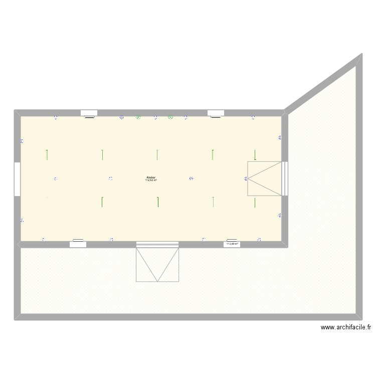 Nouvel atelier. Plan de 2 pièces et 226 m2