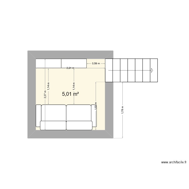 Mezzanine lit simple. Plan de 1 pièce et 5 m2