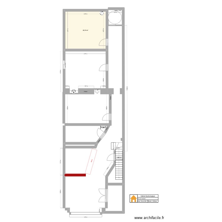 CabGyneco_Existant. Plan de 2 pièces et 22 m2