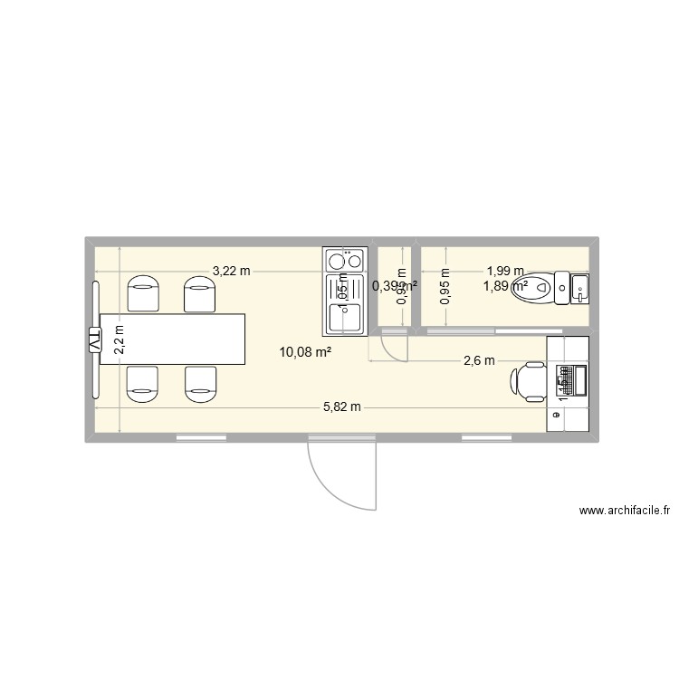 Container RT. Plan de 3 pièces et 12 m2