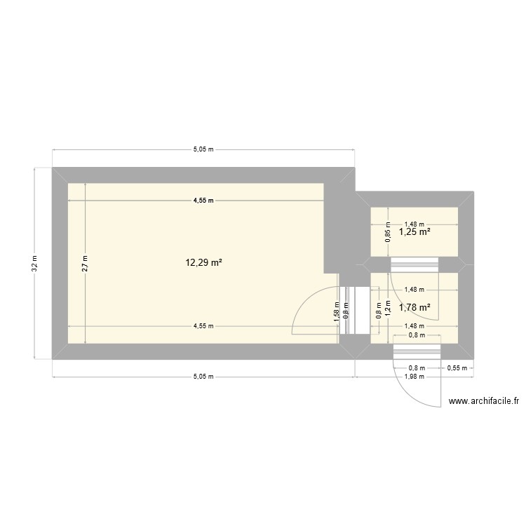 petite couloir. Plan de 3 pièces et 15 m2