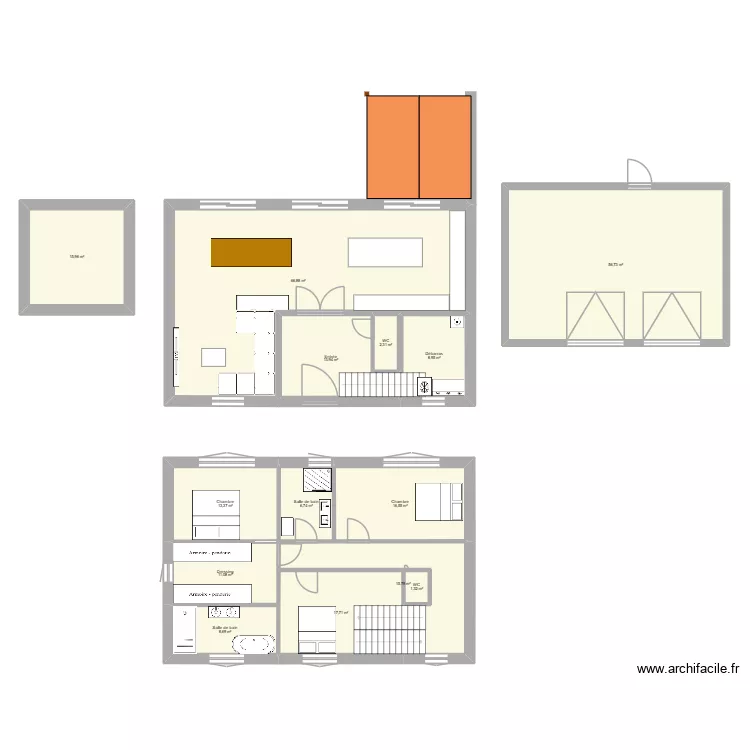 complet. Plan de 14  et 256 m²