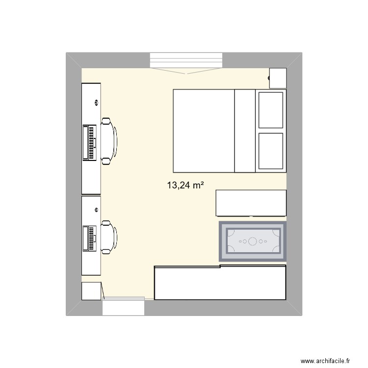 chambre. Plan de 1 pièce et 13 m2