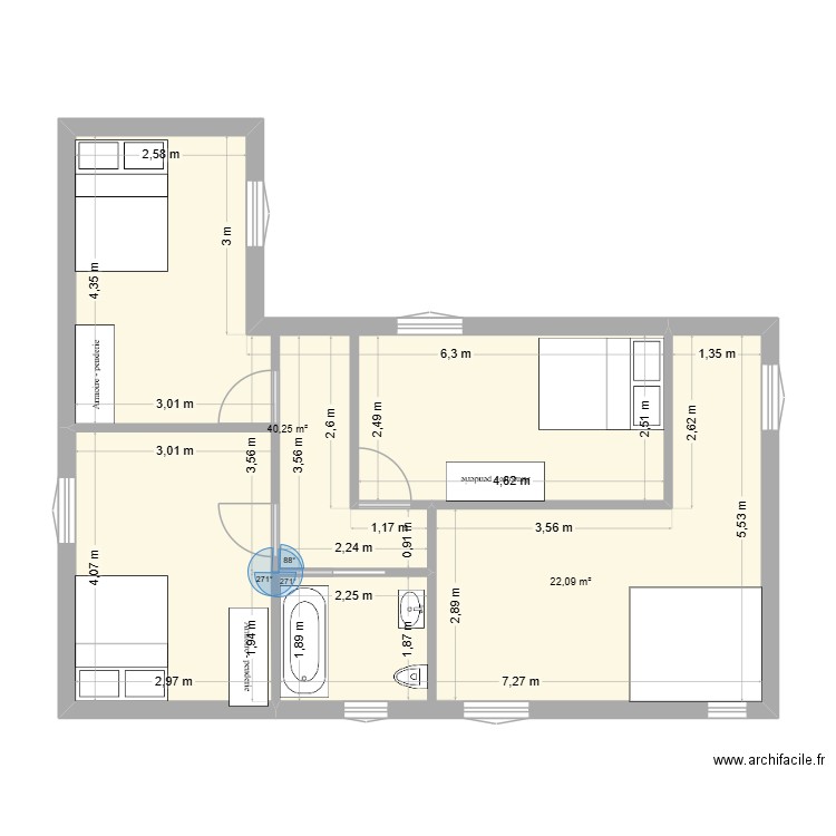 maison t5 1er etage. Plan de 2 pièces et 62 m2