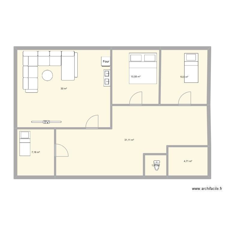 uohjip. Plan de 7 pièces et 96 m2
