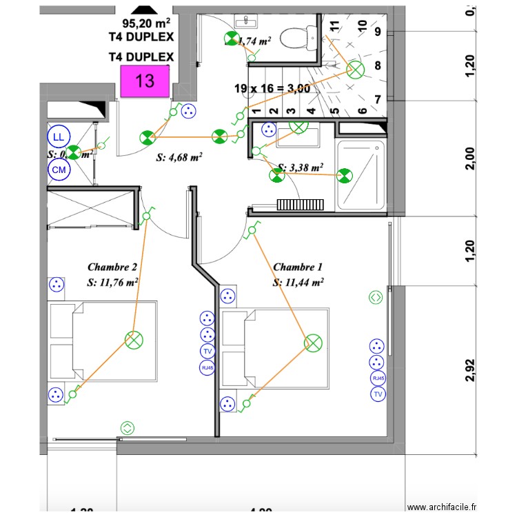 Casavone R+3 App 13 rdc duplex. Plan de 0 pièce et 0 m2