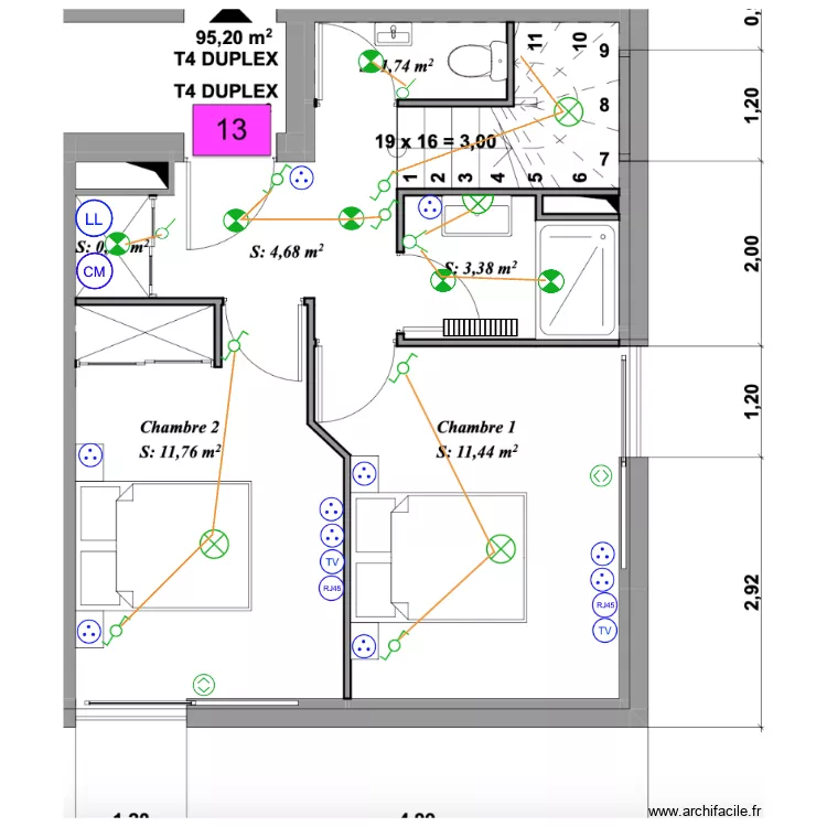 Casavone R+3 App 13 rdc duplex. Plan de 