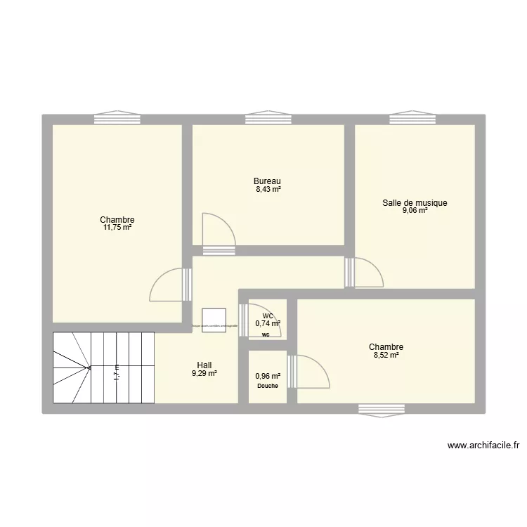 Montfarville Etage 1-1 2026. Plan de 7  et 49 m²