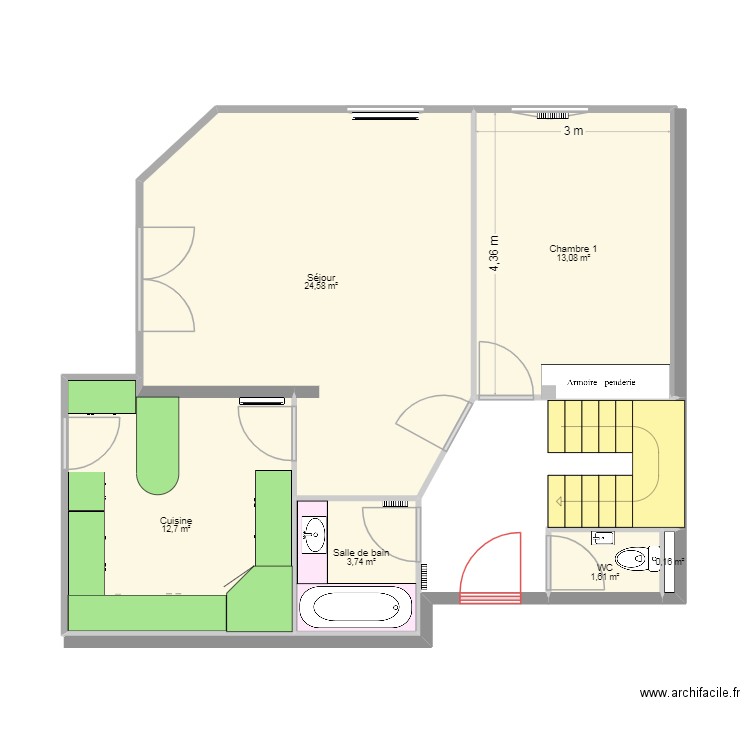 Mt 2 étage 3. Plan de 6 pièces et 56 m2