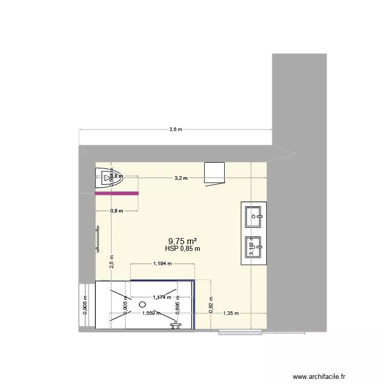 SDB-PISC. Plan de 1 et 10 m² SDB-PISC. Plan de 1 et 10 m²