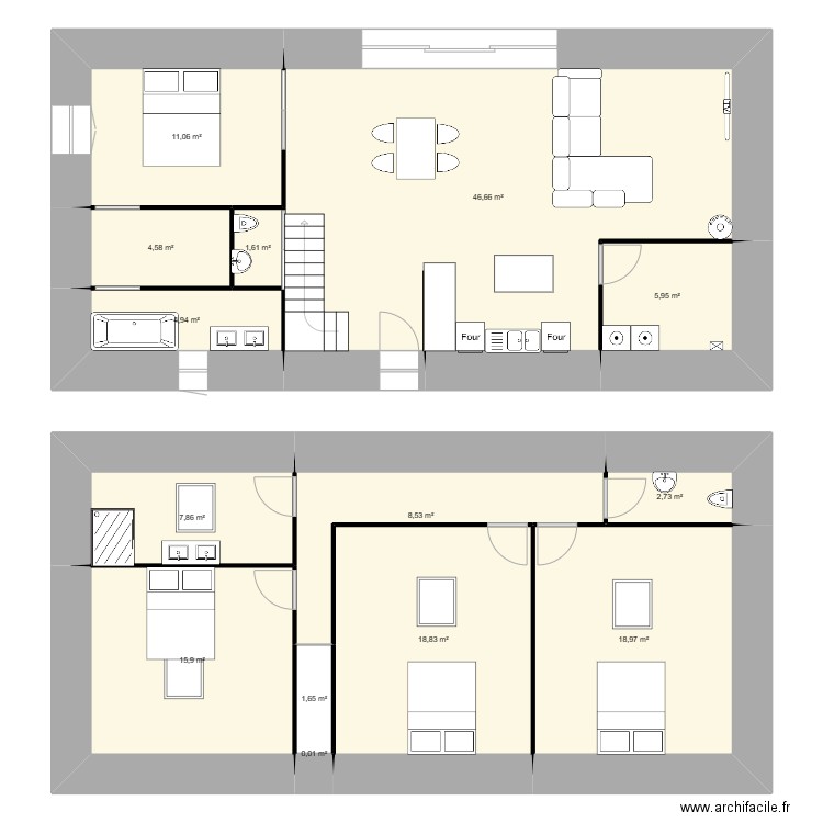 Maison. Plan de 14 pièces et 149 m2