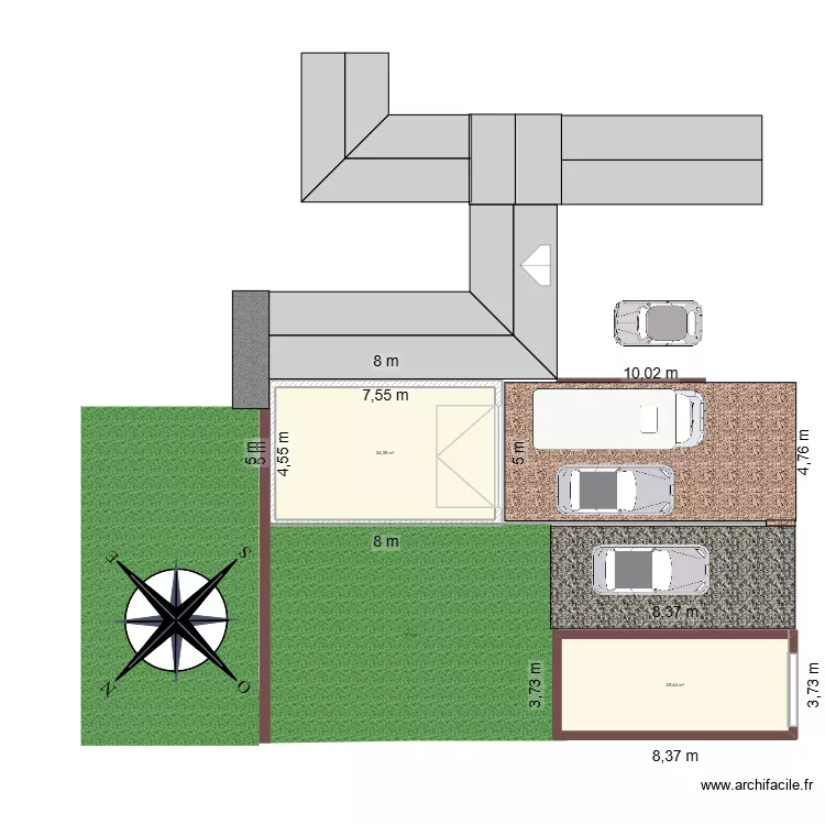 coupe garage dans l'environnement. Plan de 2  et 60 m²