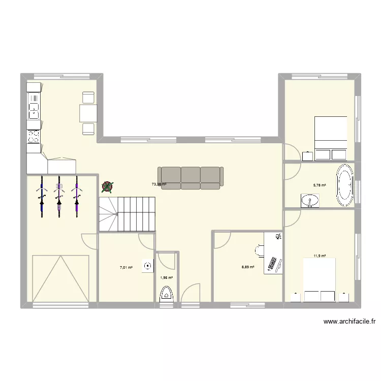 Rez-de-chauss&eacute;e. Plan de 6  et 109 m²